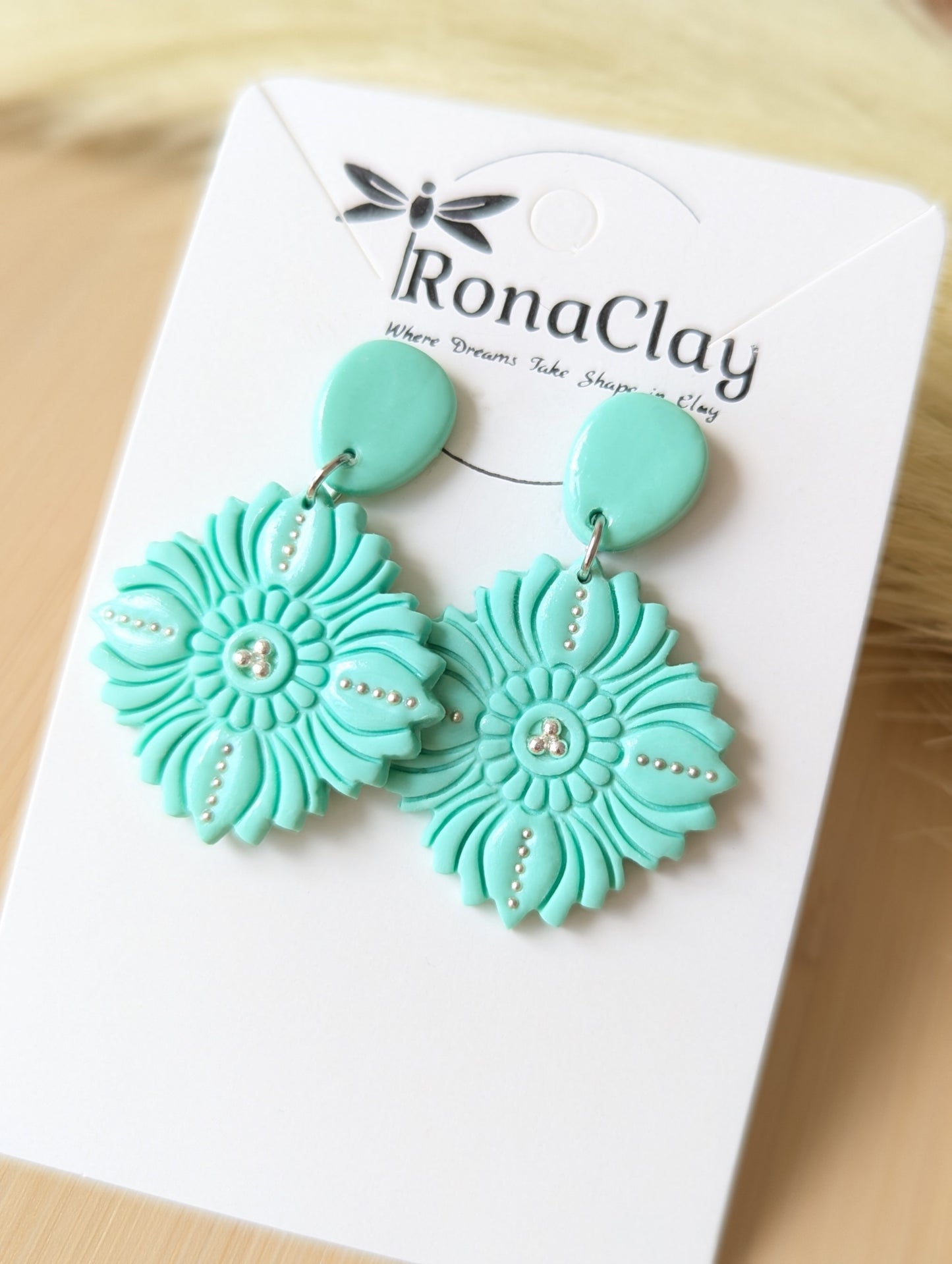 Mediterranean style, Cyan and Teal earrings - Handmade Polymer Clay Earrings | Blue and Green