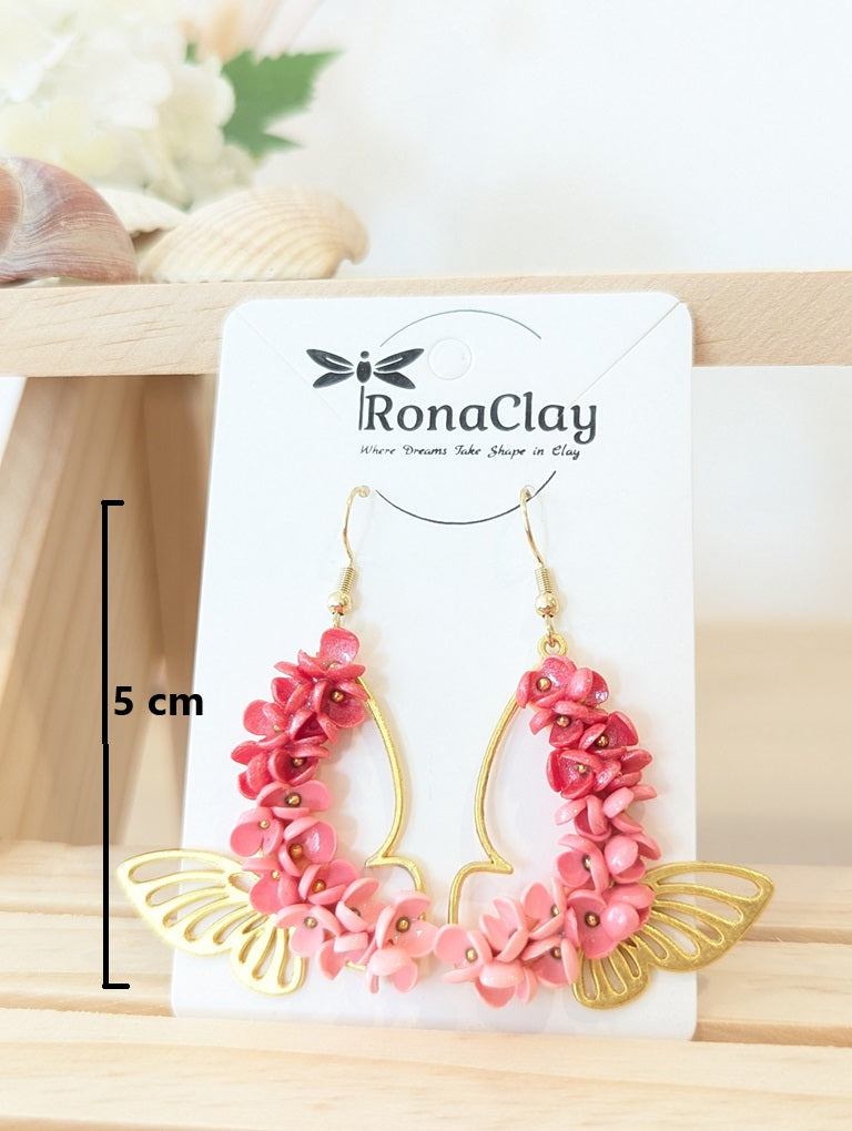 Butterfly Floral Earrings - Pink and Red Blooms | Handmade Polymer Clay