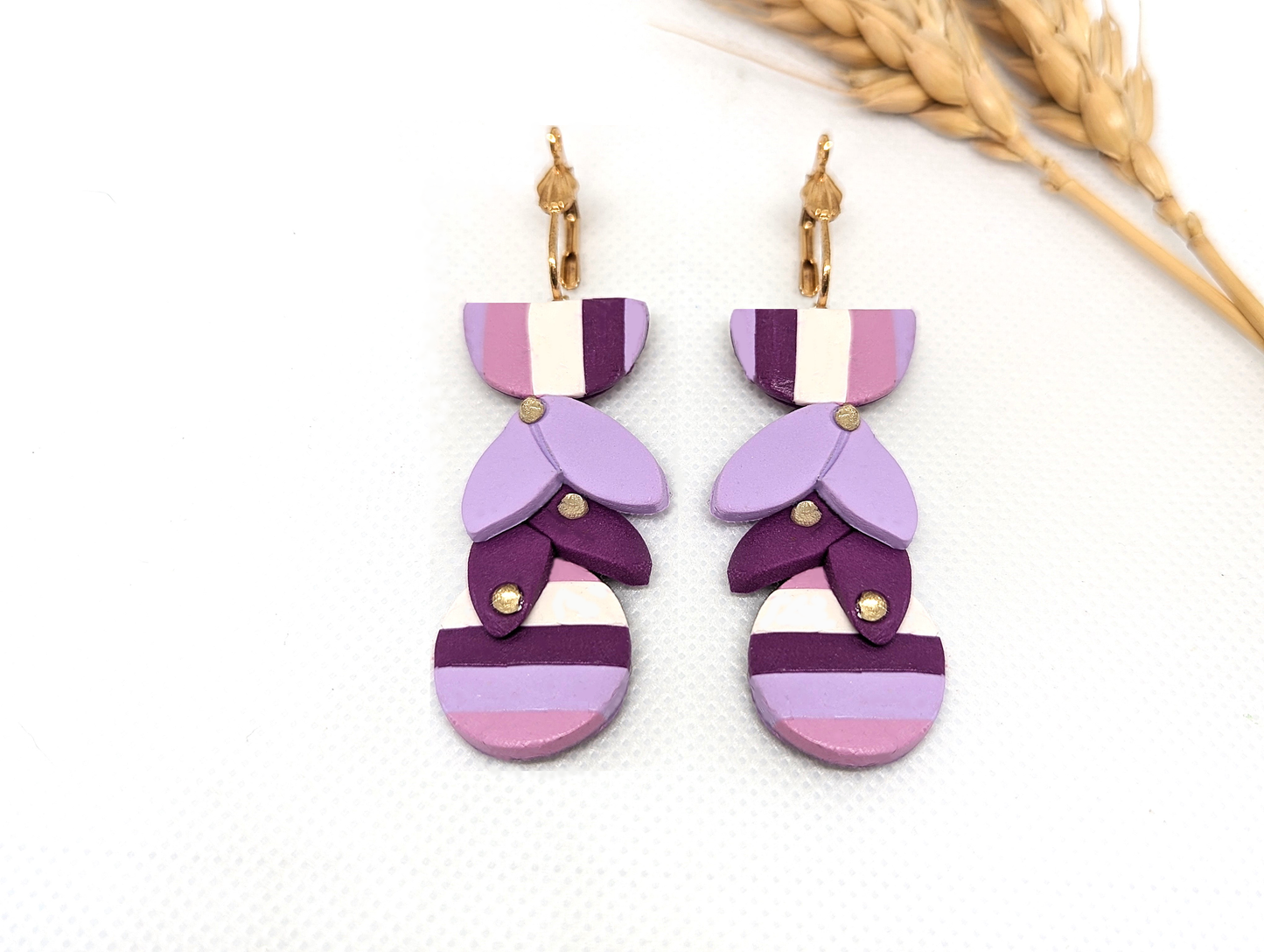 Purple Hues Geometric Dangle Earrings  - Handmade Polymer Clay Earrings