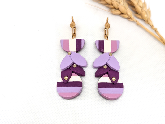 Purple Hues Geometric Dangle Earrings  - Handmade Polymer Clay Earrings