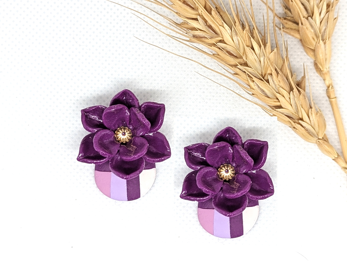 Purple Flower Earrings - Handmade Polymer Clay Earrings