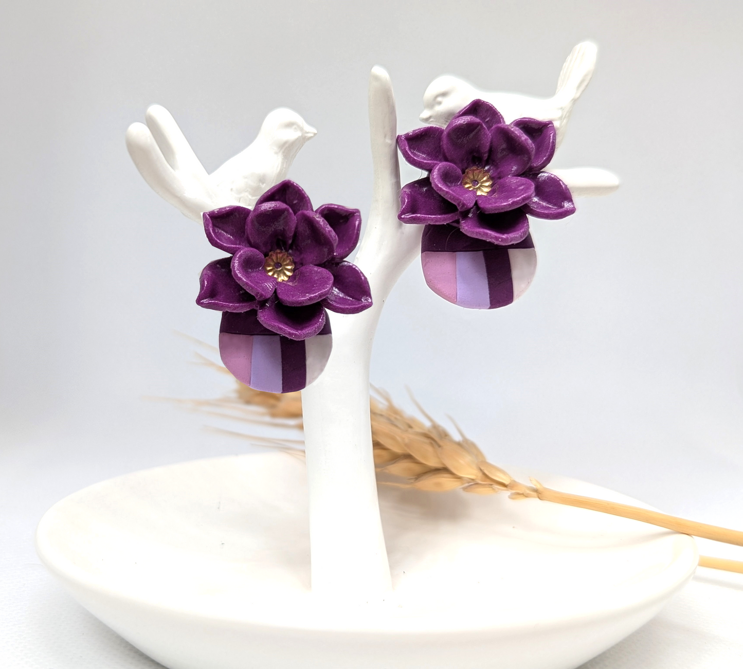 Purple Flower Earrings - Handmade Polymer Clay Earrings