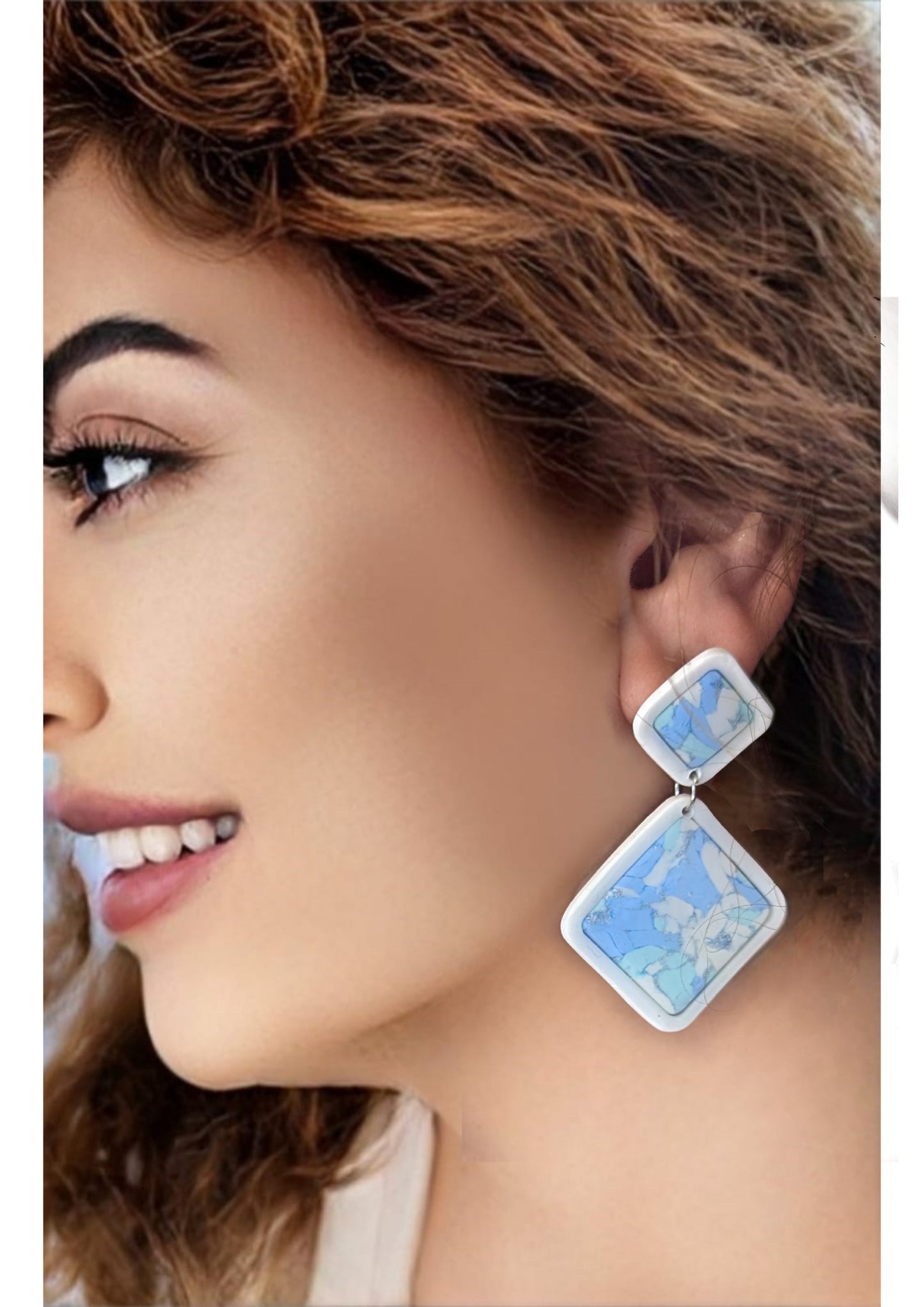 Ocean Mosaic design Earrings in 3 different shapes -Handmade Polymer Clay Earrings - Rectangle, Dimond and Drop shapes