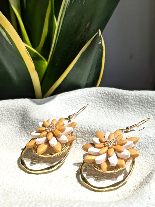 Snowflake Gold and white earning  - Handmade Polymer Clay Earrings