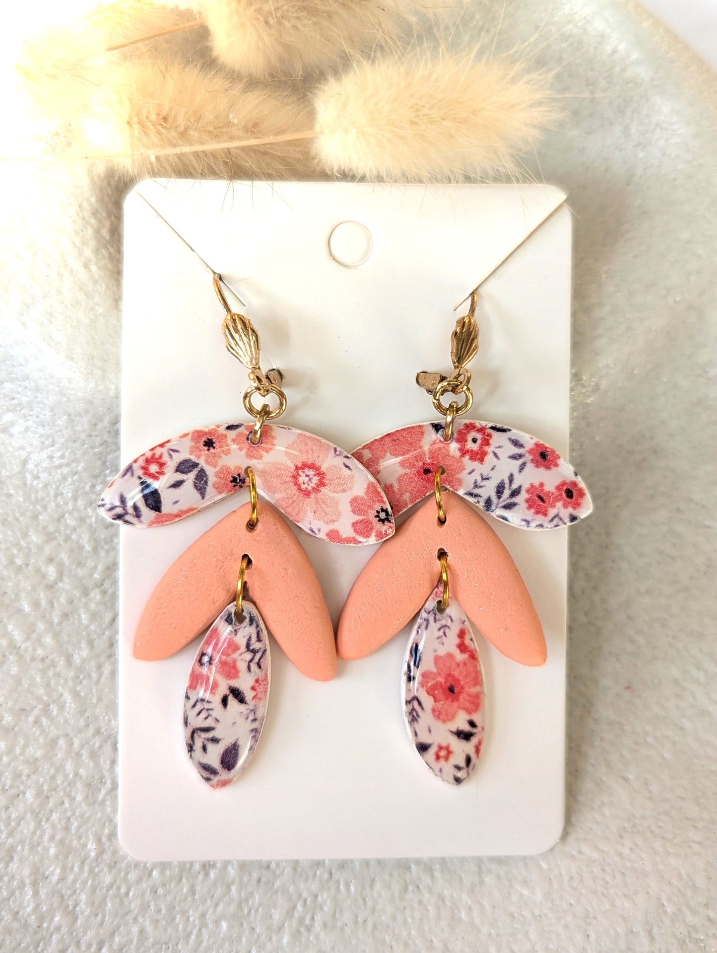 Floral earring with orange and pink flowers– Handmade Polymer Clay Earrings