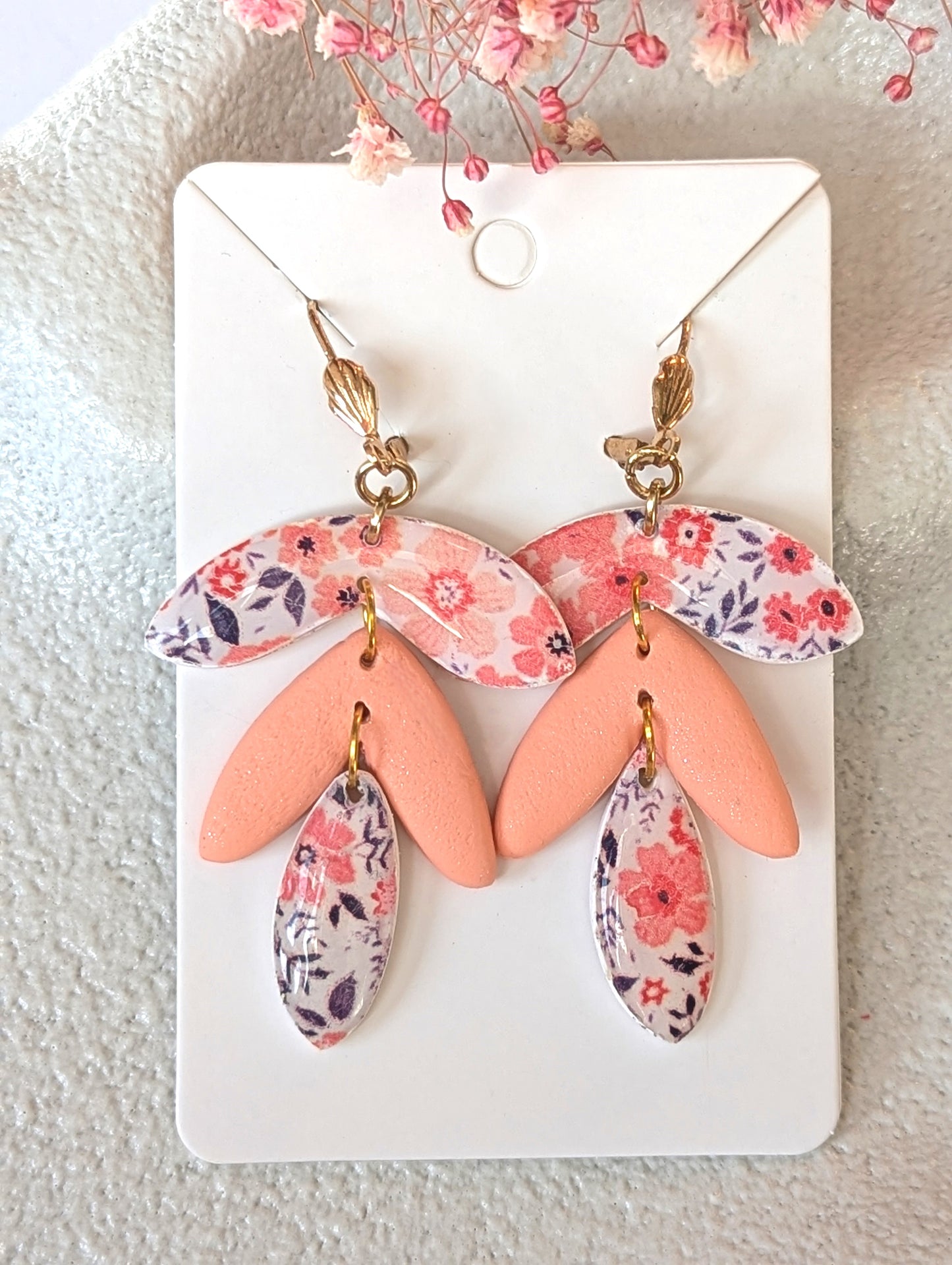 Floral earring with orange and pink flowers– Handmade Polymer Clay Earrings