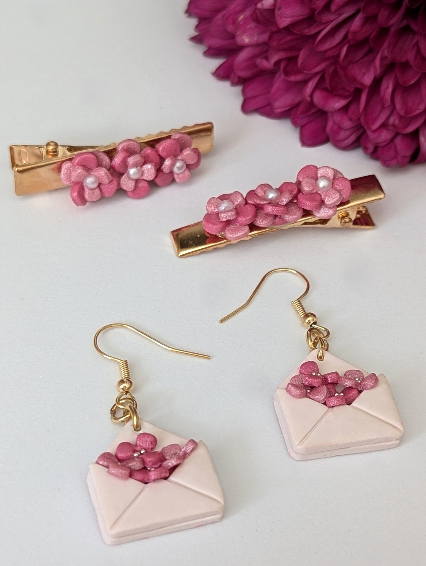 Letters of flowers and love-earrings and hair clips for kids and adult - Handmade Polymer Clay Earrings