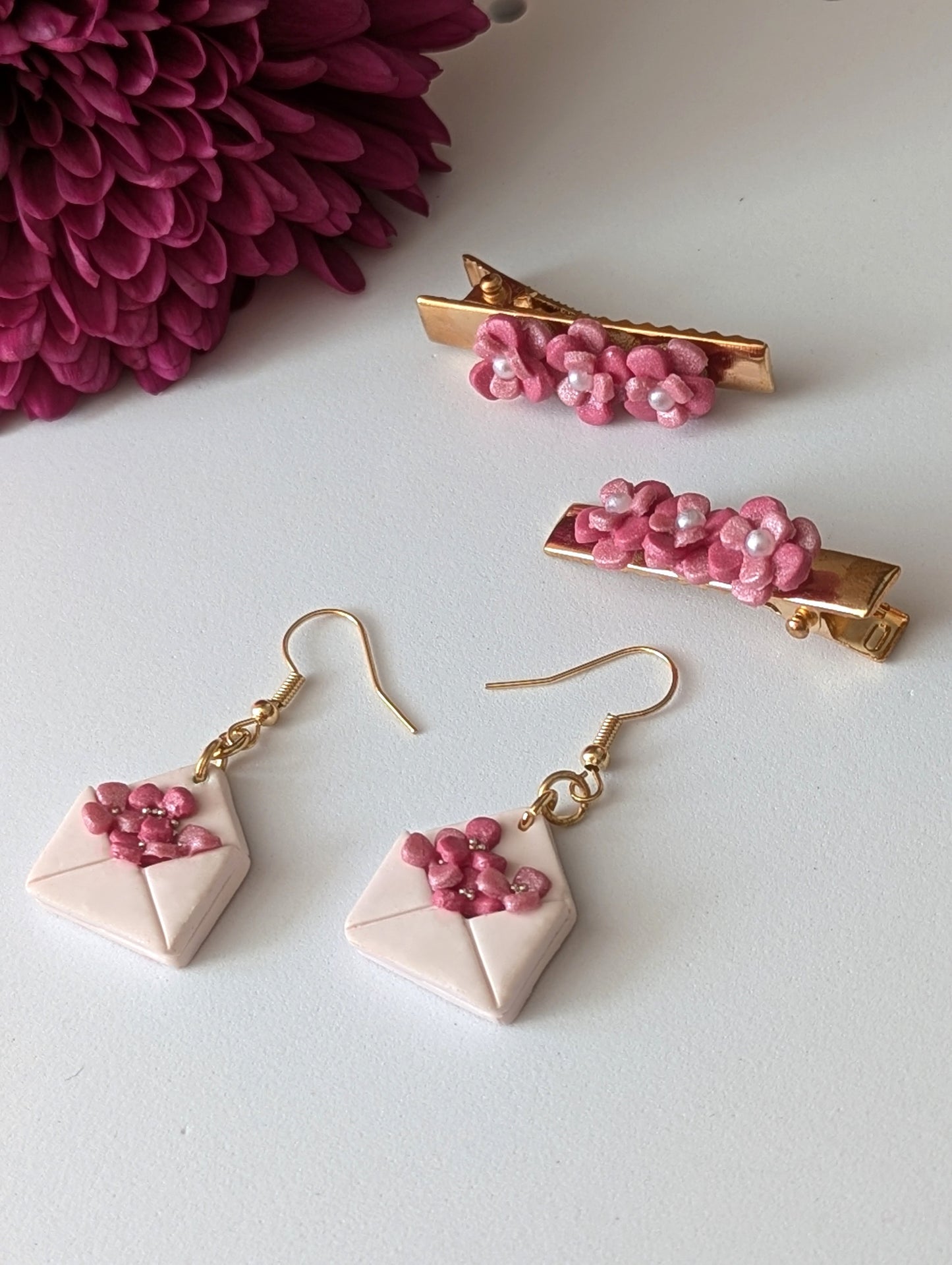 Letters of flowers and love-earrings and hair clips for kids and adult - Handmade Polymer Clay Earrings