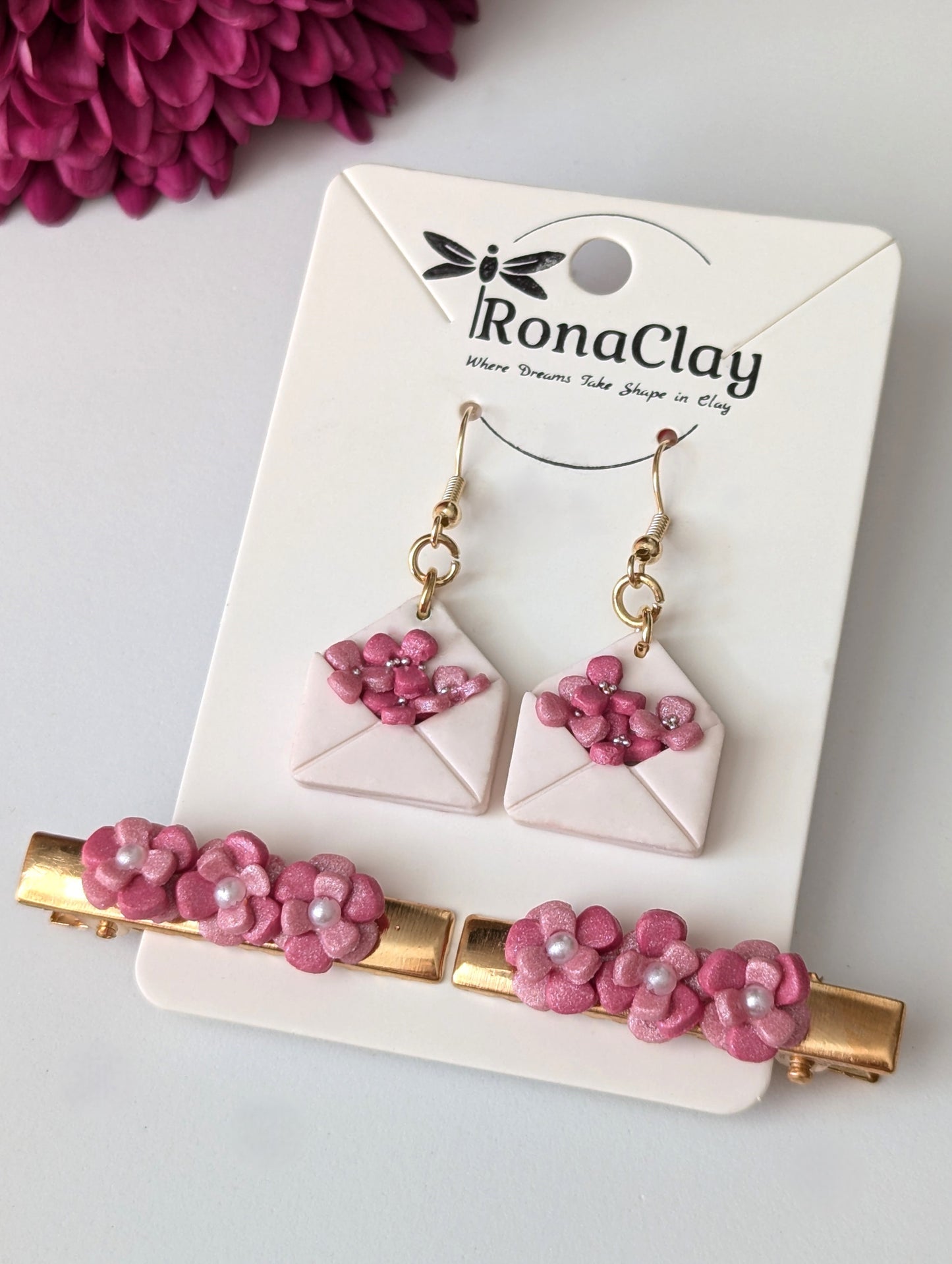 Letters of flowers and love-earrings and hair clips for kids and adult - Handmade Polymer Clay Earrings