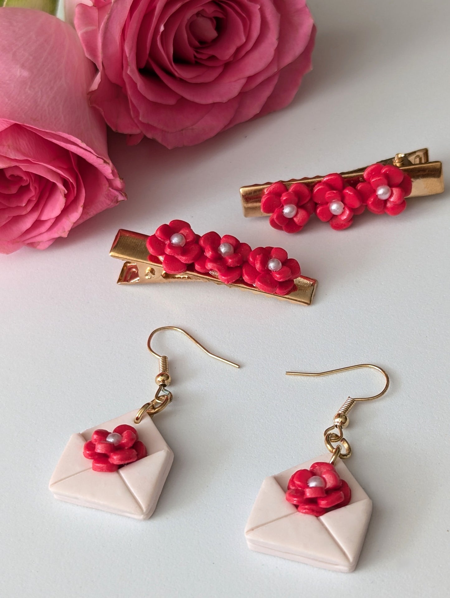 Letters of flowers and love-earrings and hair clips for kids and adult - Handmade Polymer Clay Earrings