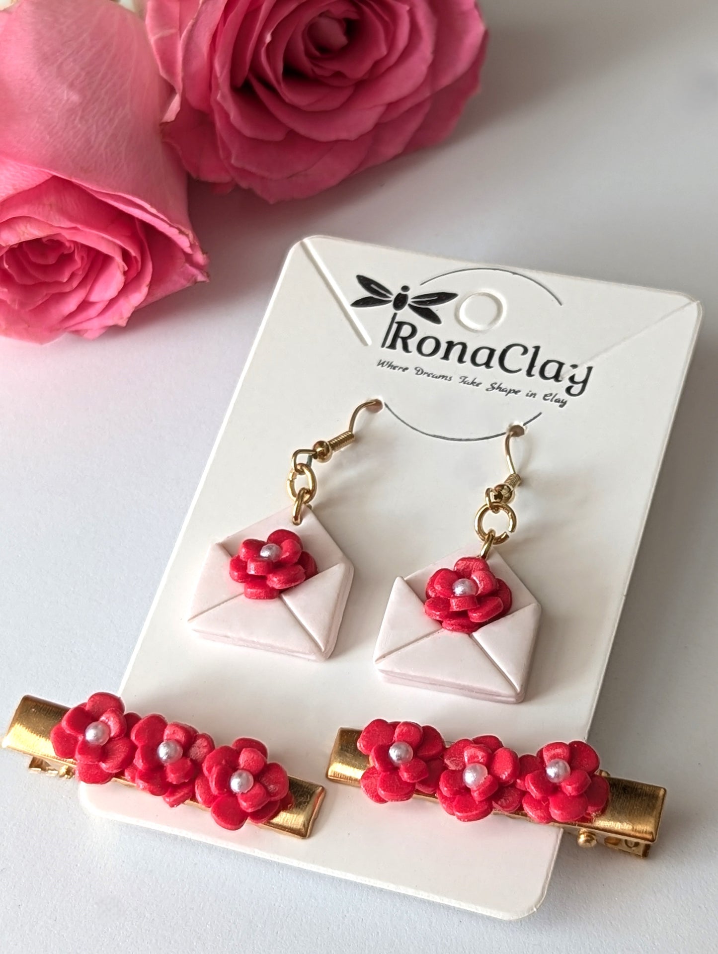 Letters of flowers and love-earrings and hair clips for kids and adult - Handmade Polymer Clay Earrings