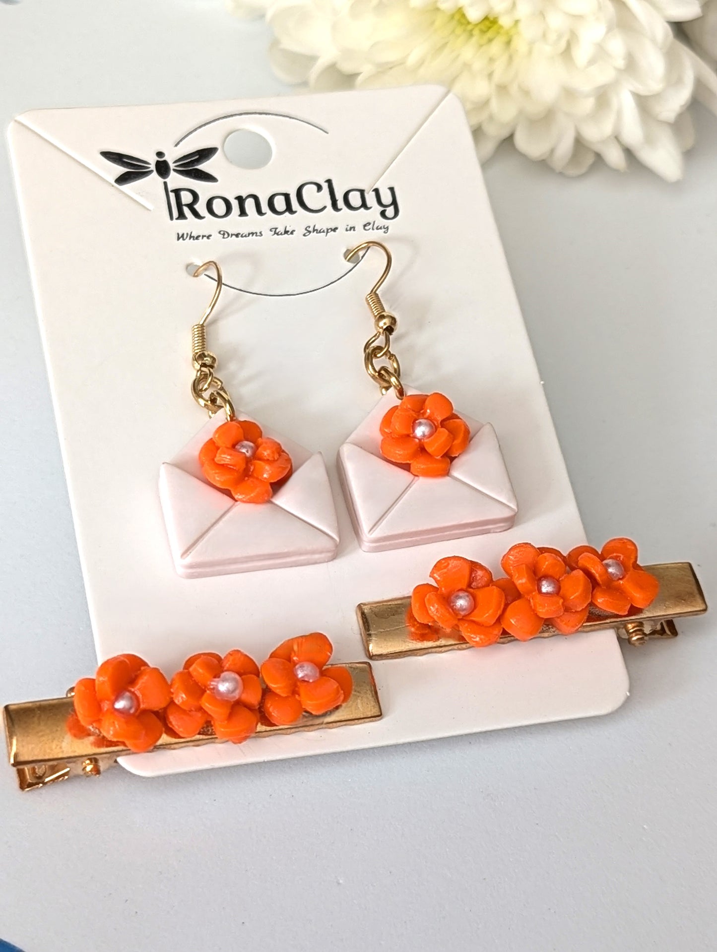 Letters of flowers and love-earrings and hair clips for kids and adult - Handmade Polymer Clay Earrings