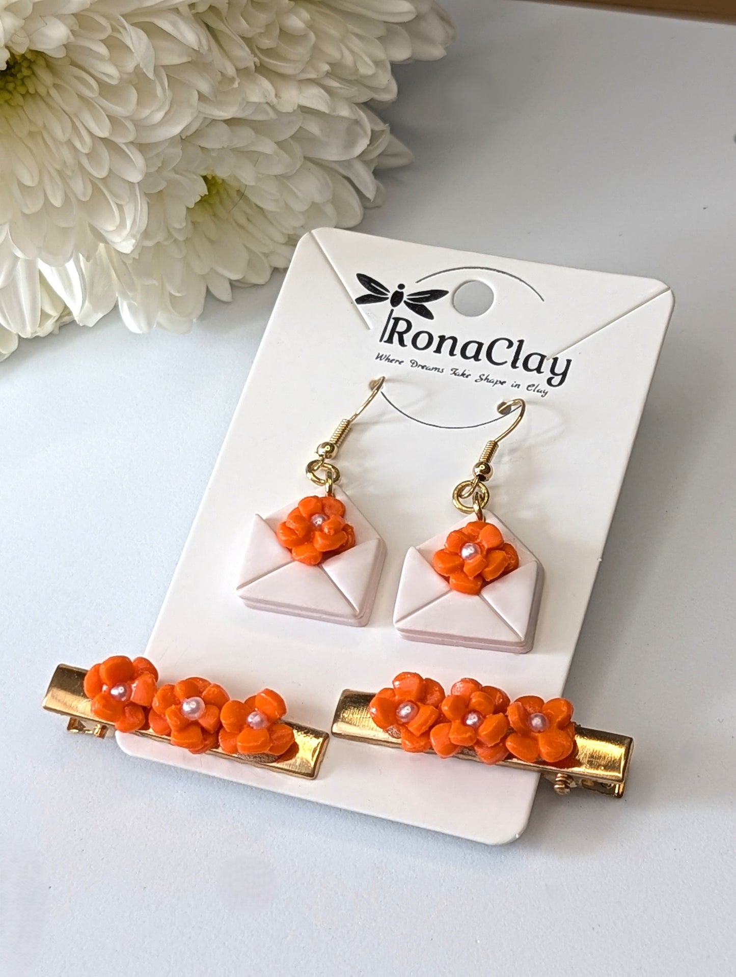 Letters of flowers and love-earrings and hair clips for kids and adult - Handmade Polymer Clay Earrings