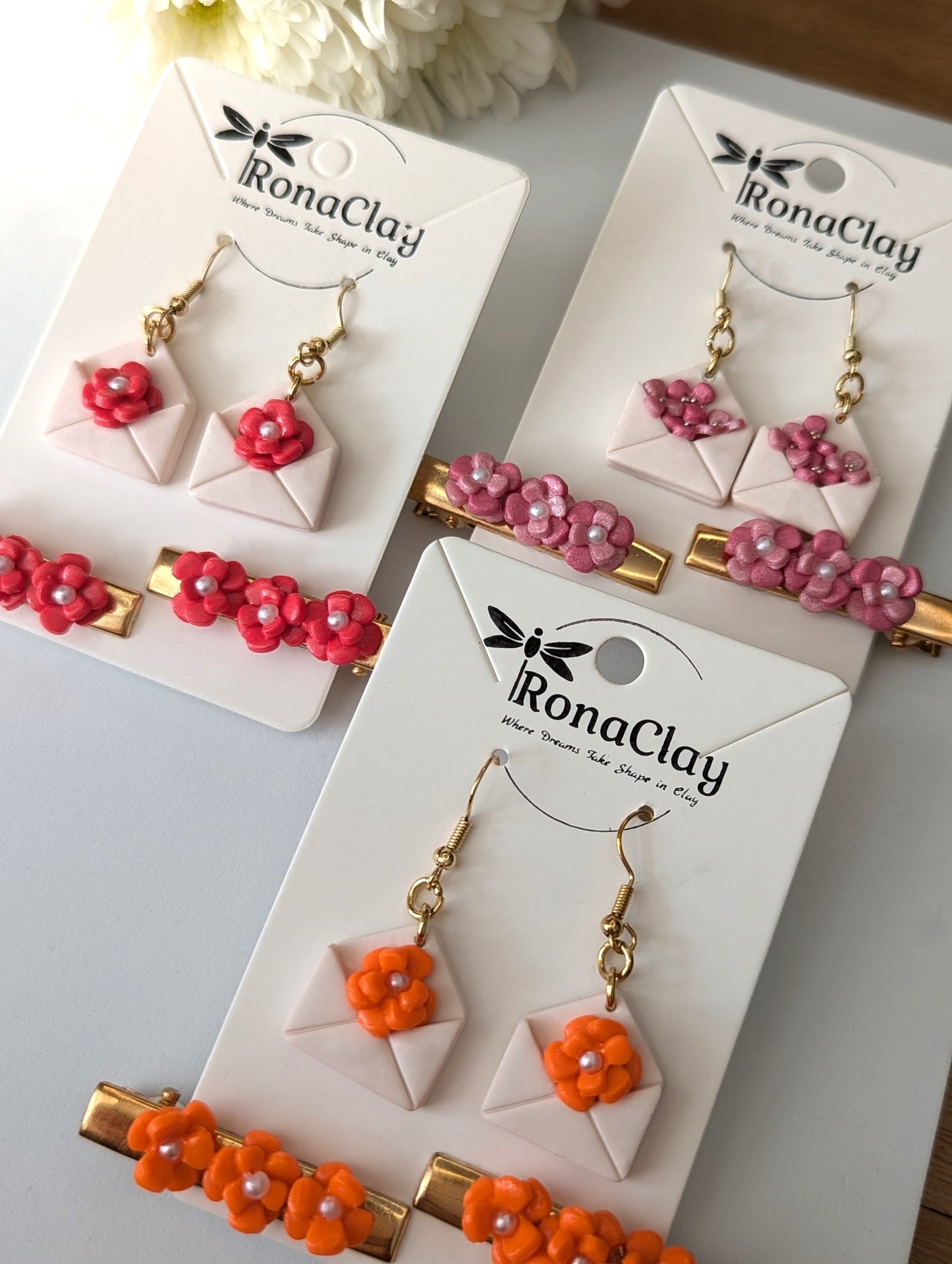 Letters of flowers and love-earrings and hair clips for kids and adult - Handmade Polymer Clay Earrings