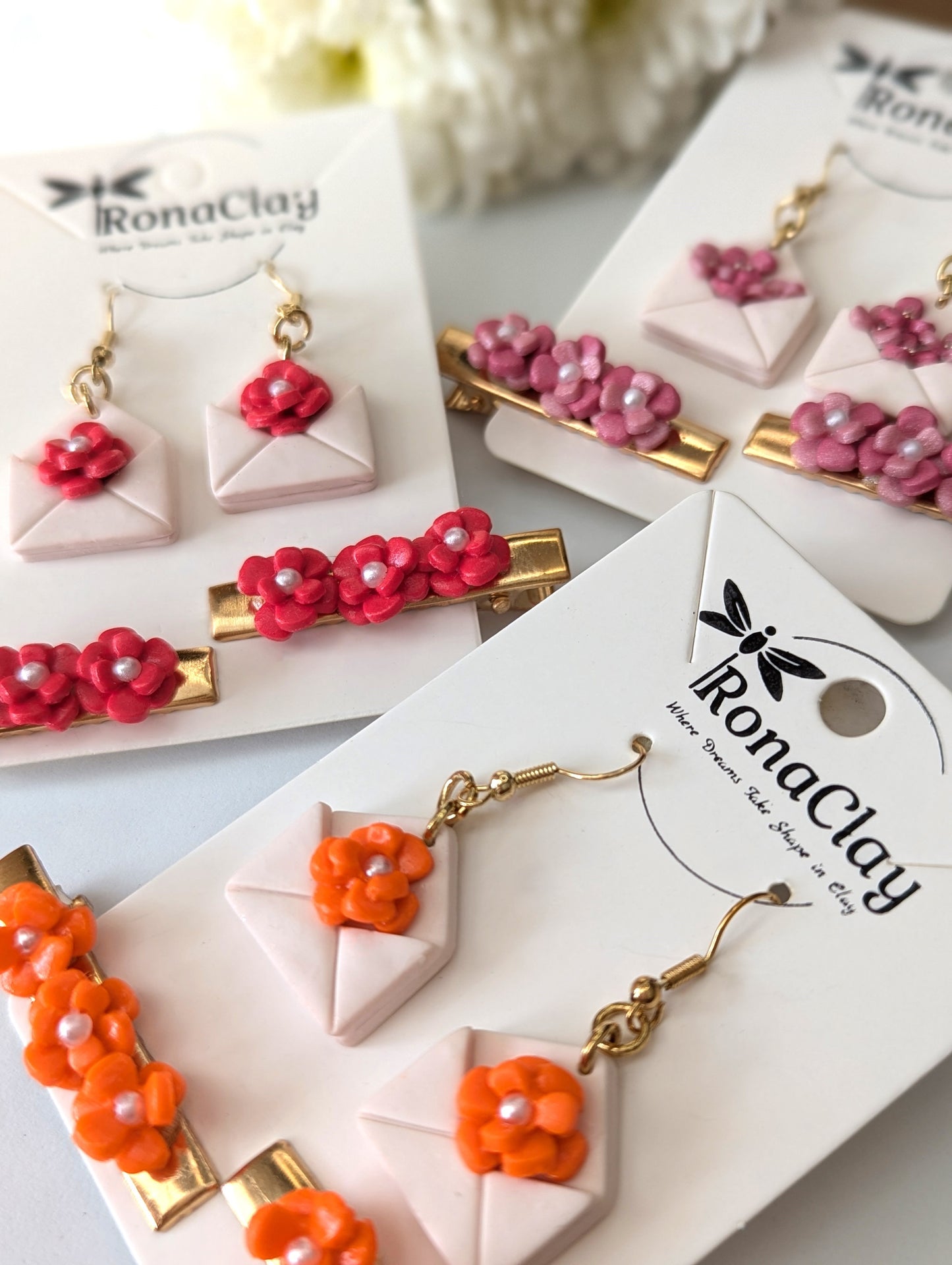 Letters of flowers and love-earrings and hair clips for kids and adult - Handmade Polymer Clay Earrings