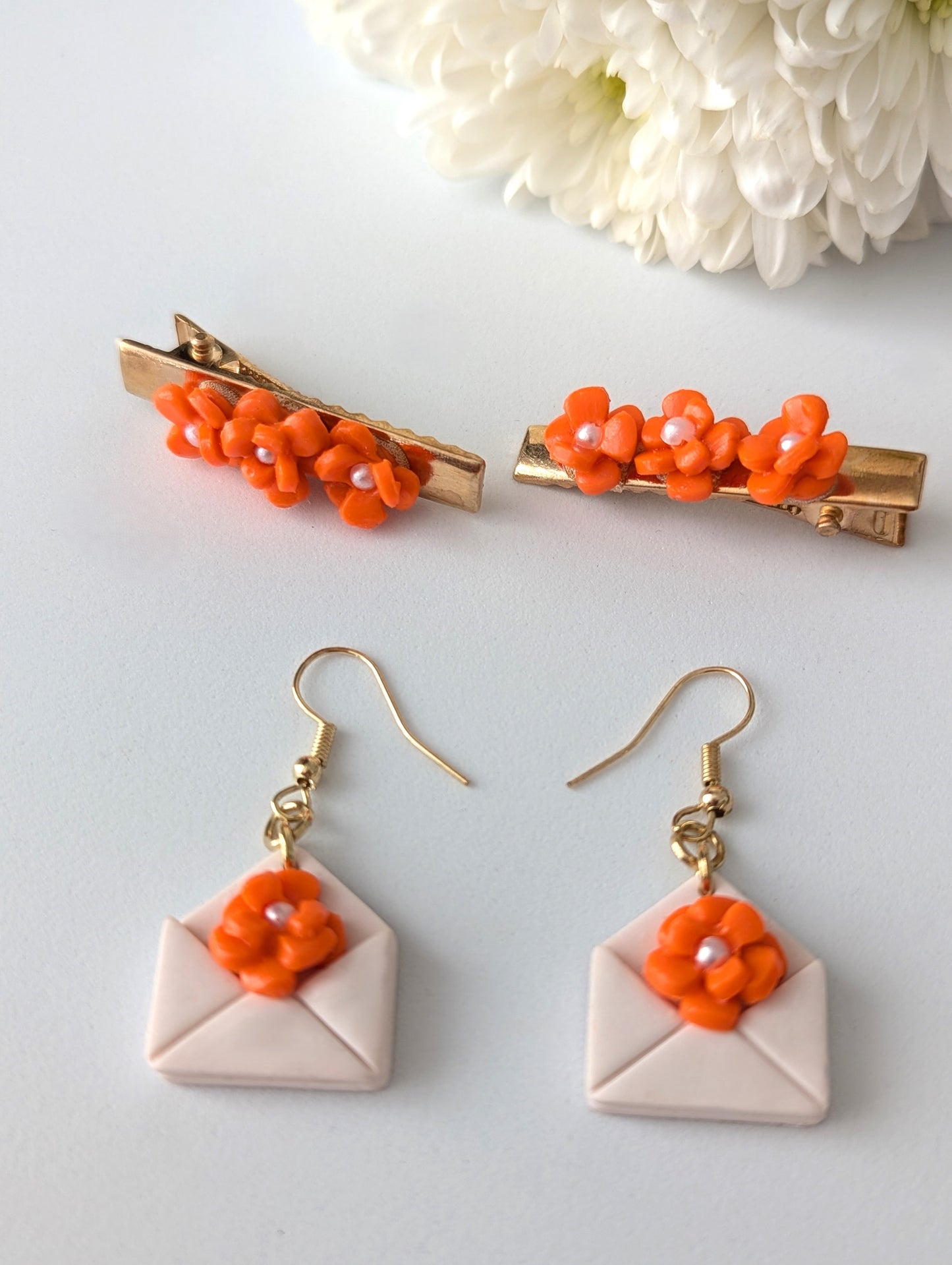 Letters of flowers and love-earrings and hair clips for kids and adult - Handmade Polymer Clay Earrings