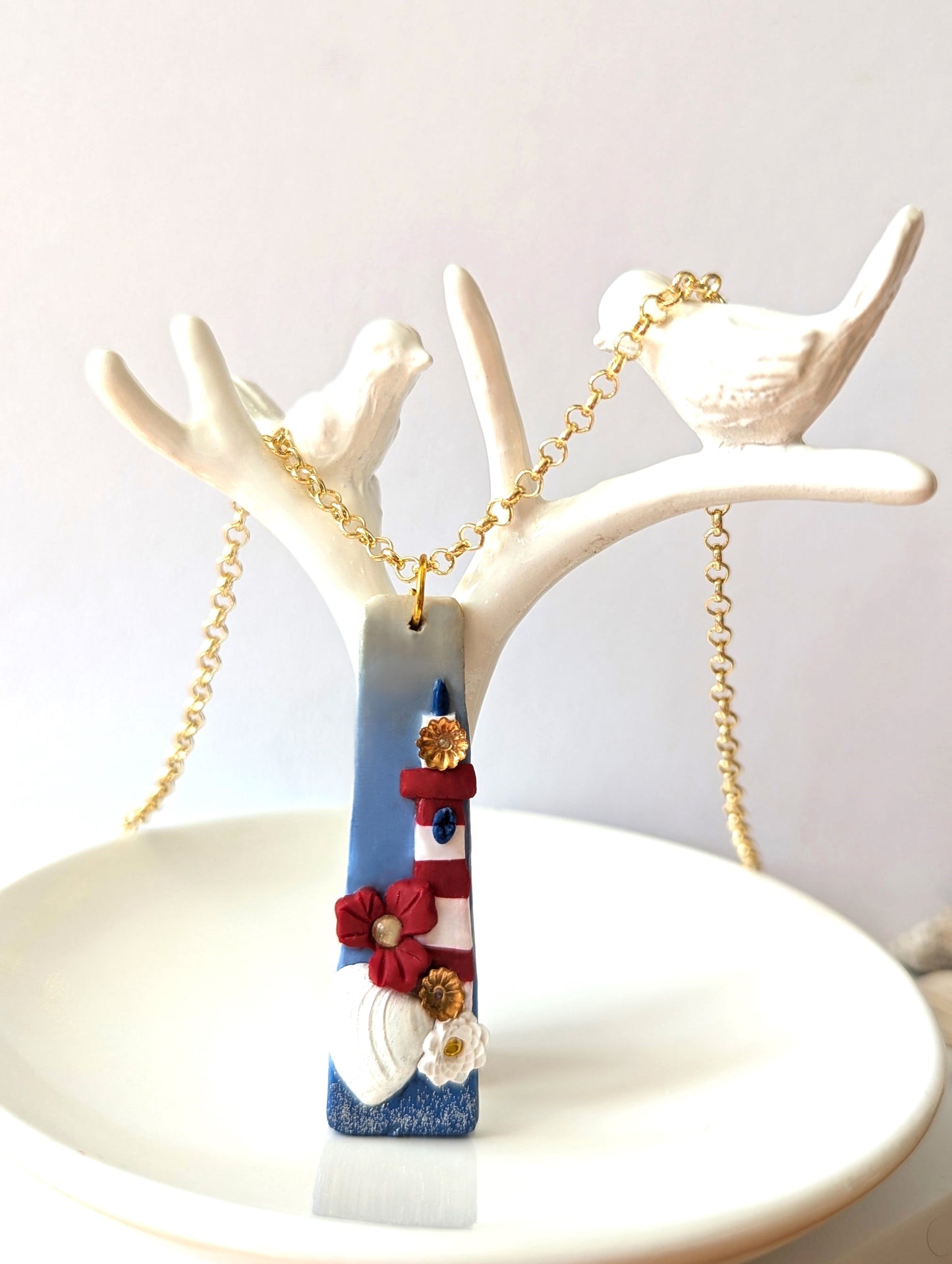 Coastal Lighthouse Pendant Necklace-Handmade Polymer Clay Neckless