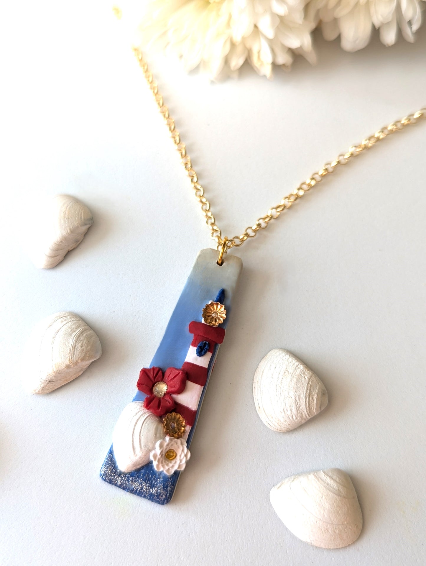 Coastal Lighthouse Pendant Necklace-Handmade Polymer Clay Neckless
