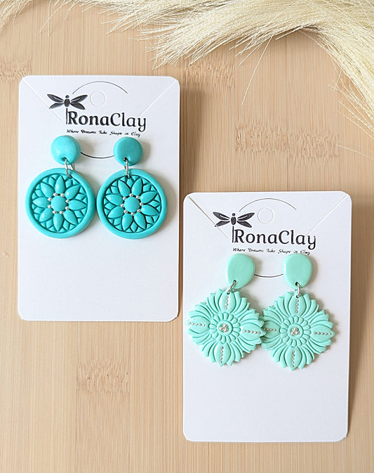 Mediterranean style, Cyan and Teal earrings - Handmade Polymer Clay Earrings | Blue and Green