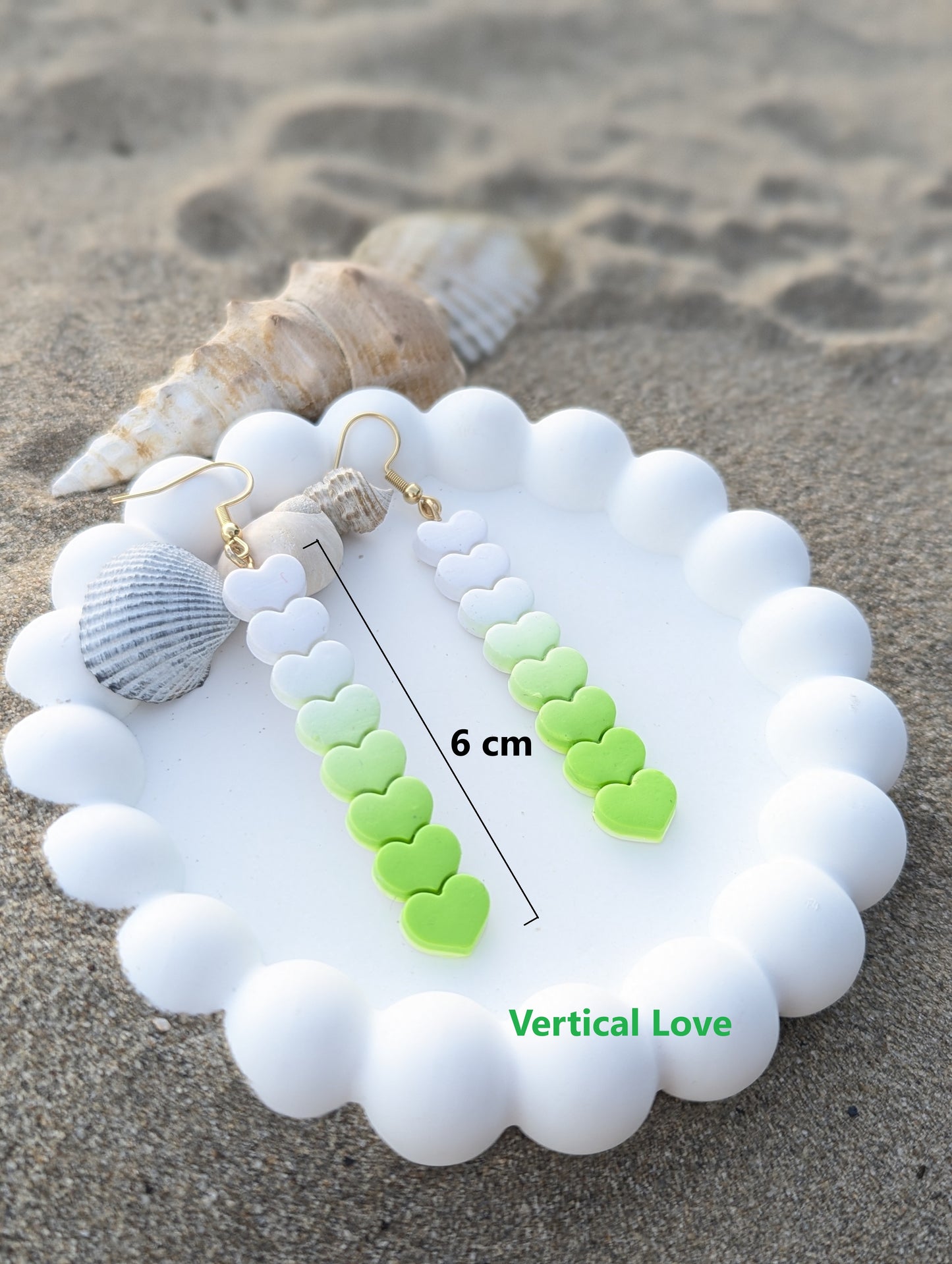 Gradient Heart |Handmade Polymer Clay Earrings| white to vibrant lime green