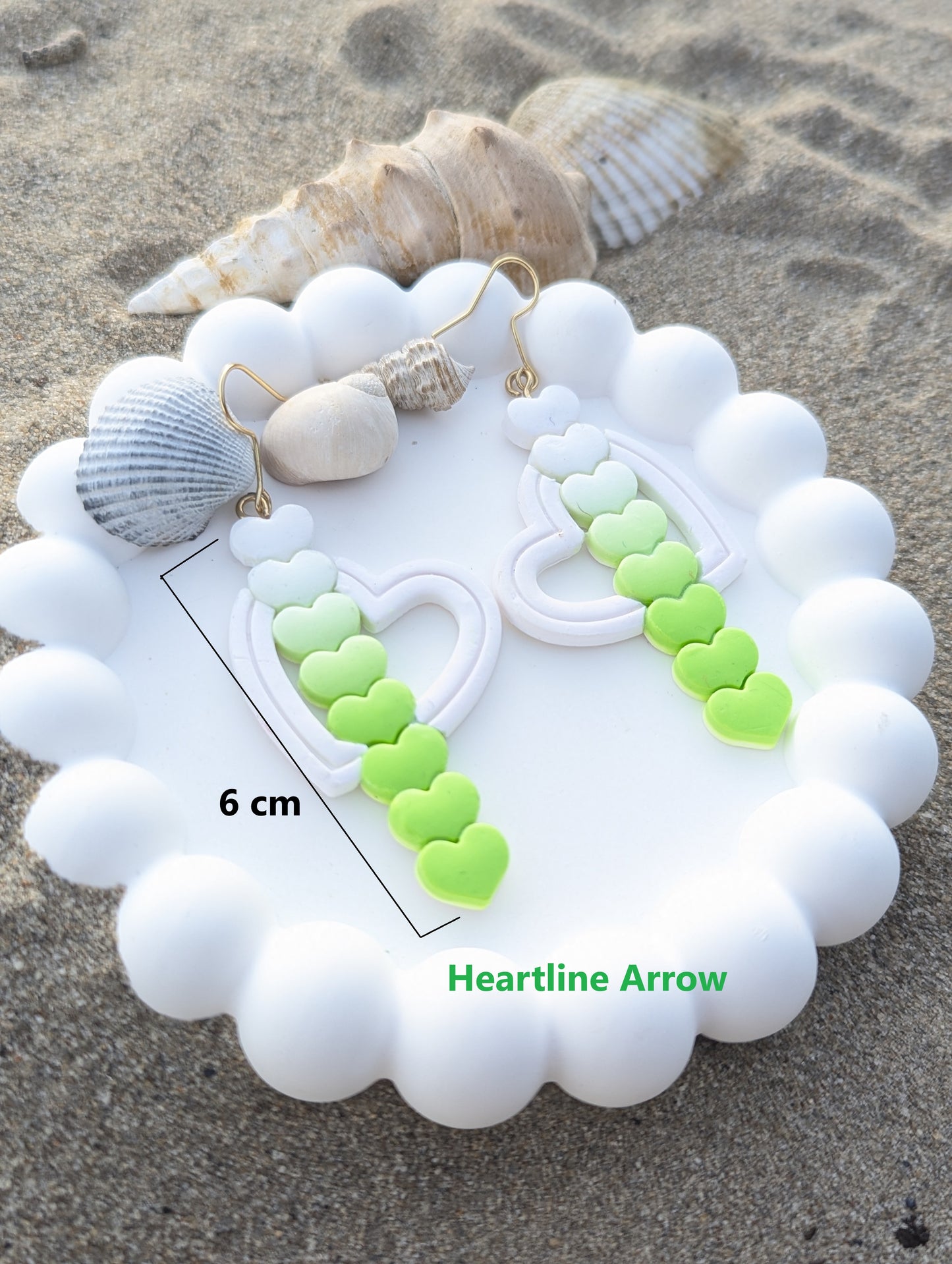 Gradient Heart |Handmade Polymer Clay Earrings| white to vibrant lime green