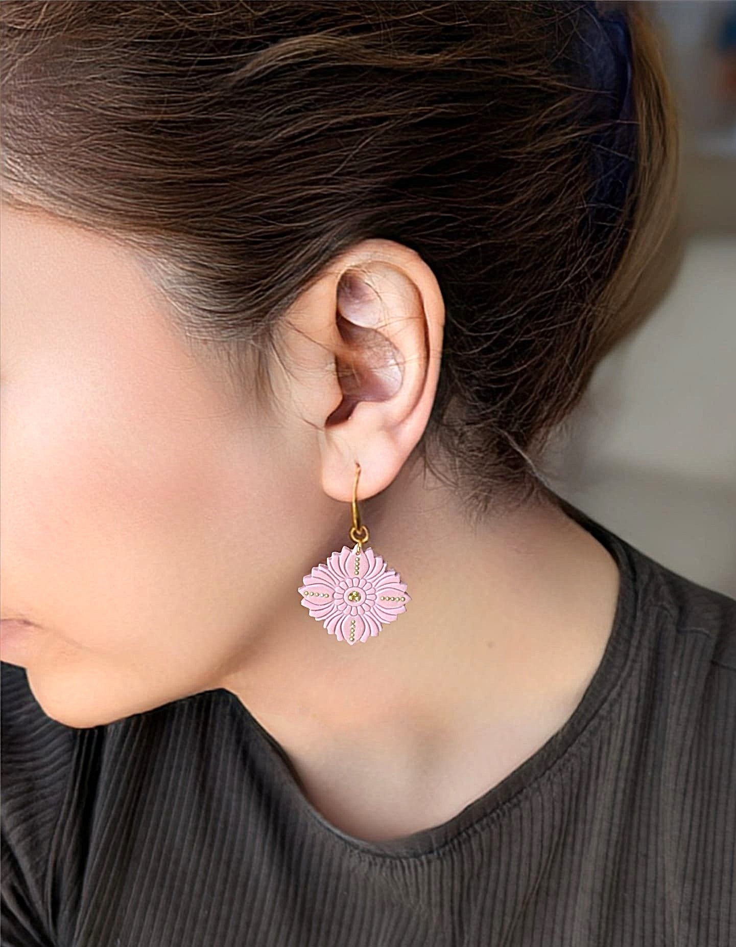 Mediterranean style, Light Pink and Teal earrings - Handmade Polymer Clay Earrings |  Mint Green,Blue and Pink