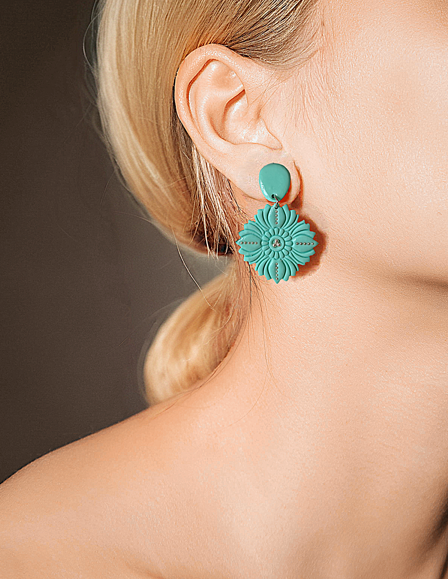 Mediterranean style, Light Pink and Teal earrings - Handmade Polymer Clay Earrings |  Mint Green,Blue and Pink