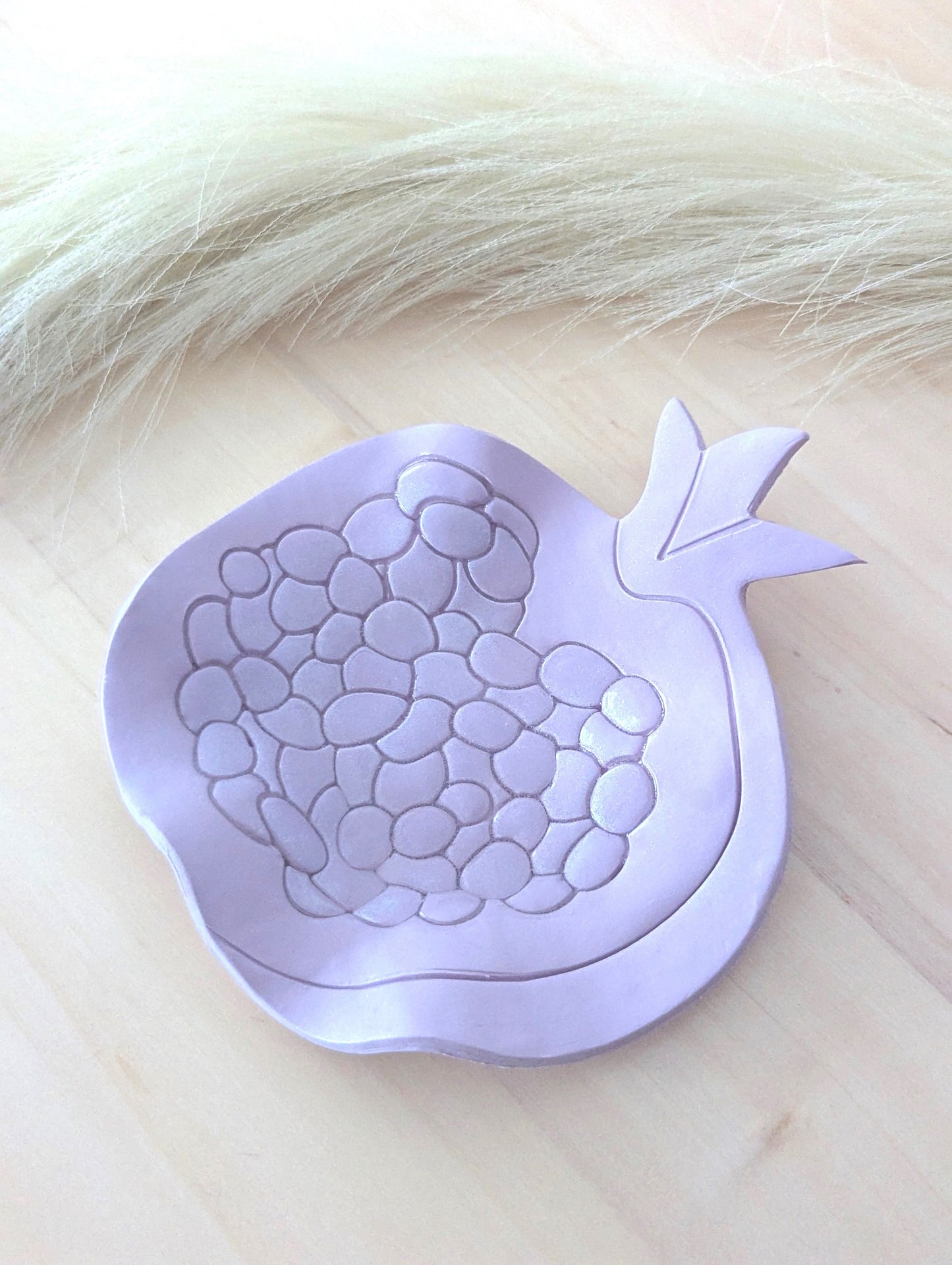 handmade lavender-purple polymer clay pomegranate shape trinket dish. Perfect for styling your home or organizing your favorite small items, also can be gifted as a meaningful present.