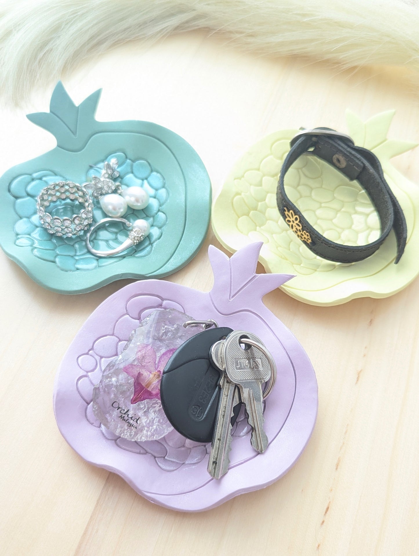 handmade polymer clay pomegranate trinket dishes. Perfect for styling your home or organizing your favorite small items, also can be gifted as a meaningful present.