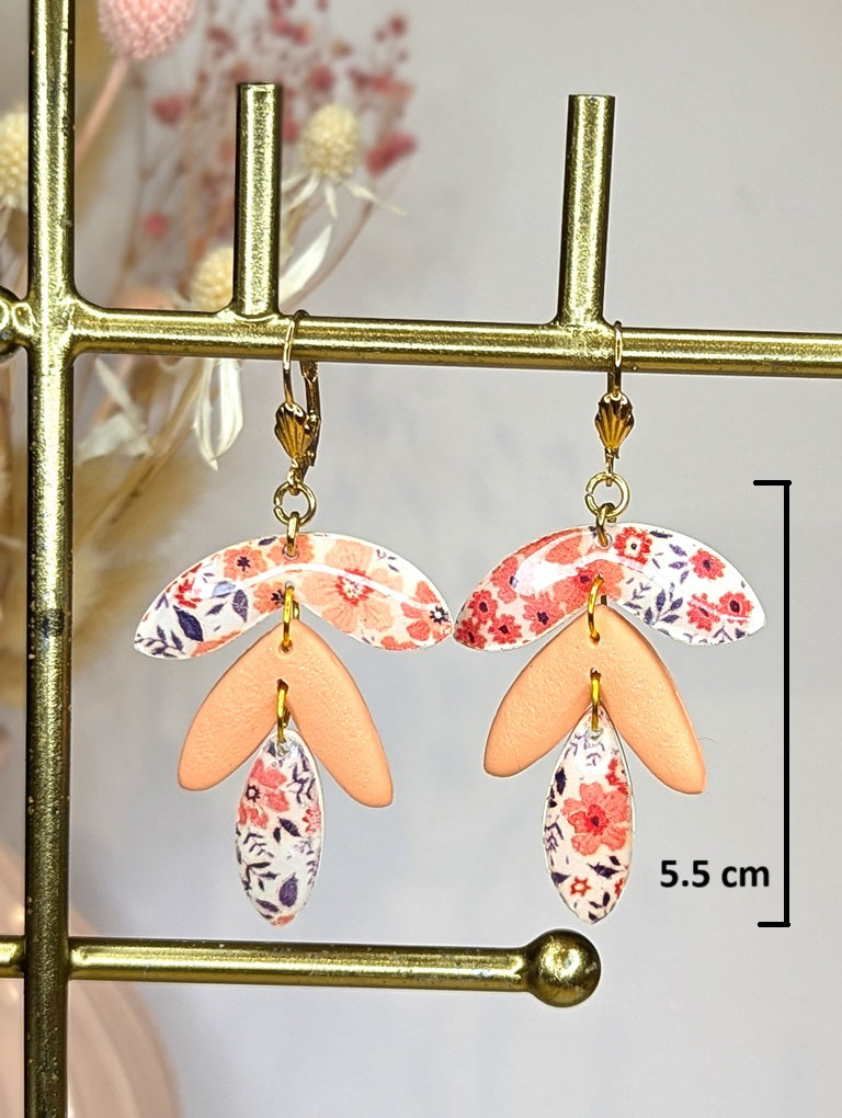 Floral earring with orange and pink flowers– Handmade Polymer Clay Earrings